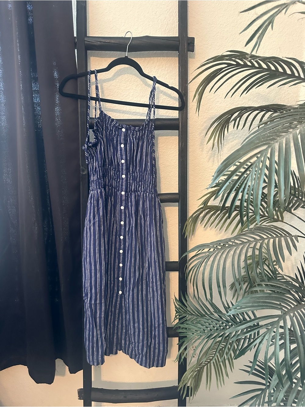 Universal Thread Navy & White Striped Button-Front Midi Sundress